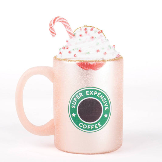 Peppermint Mocha Super Expensive Coffee Boxed Glass Ornament