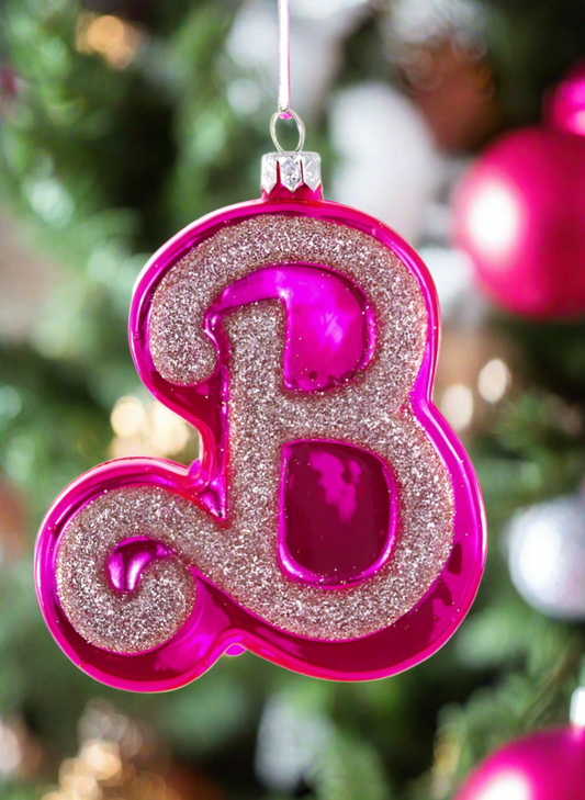 Cody Foster Pink Glittered Barbie "B" Ornament