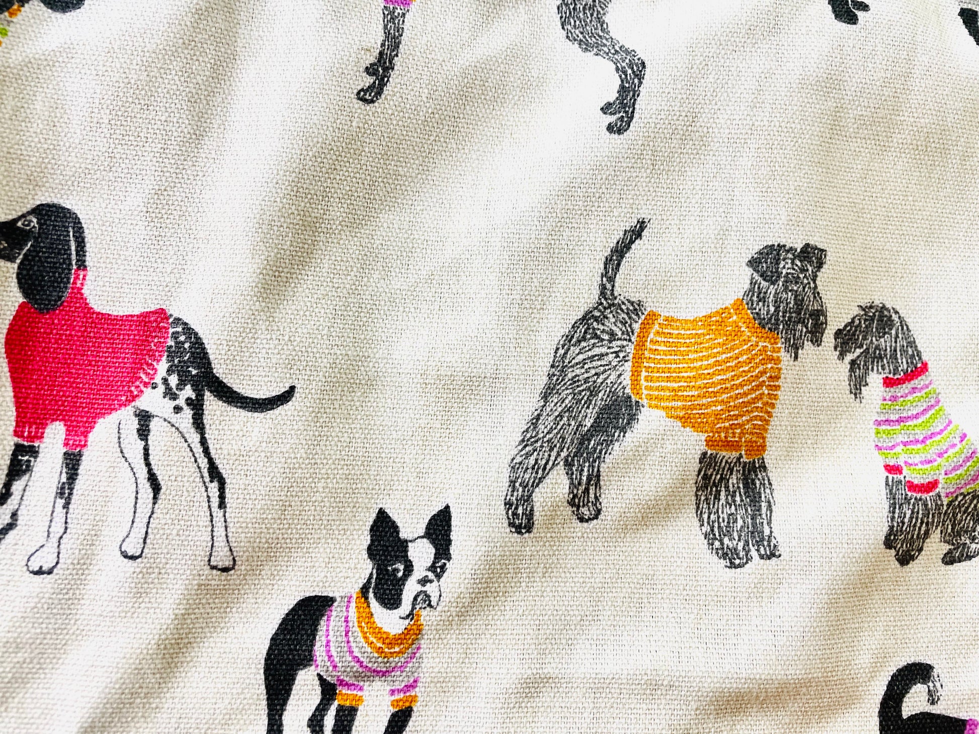 Two Medium Sized Ladies Pixie Apron daschund coon dog hound schnauzer sweaters fabric swatch number 1