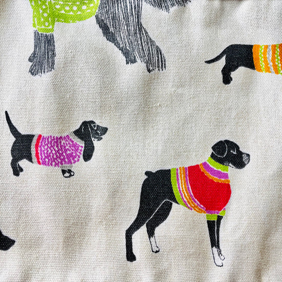 Two Medium Sized Ladies Pixie Apron daschund coon dog hound schnauzer sweaters fabric swatch number 2