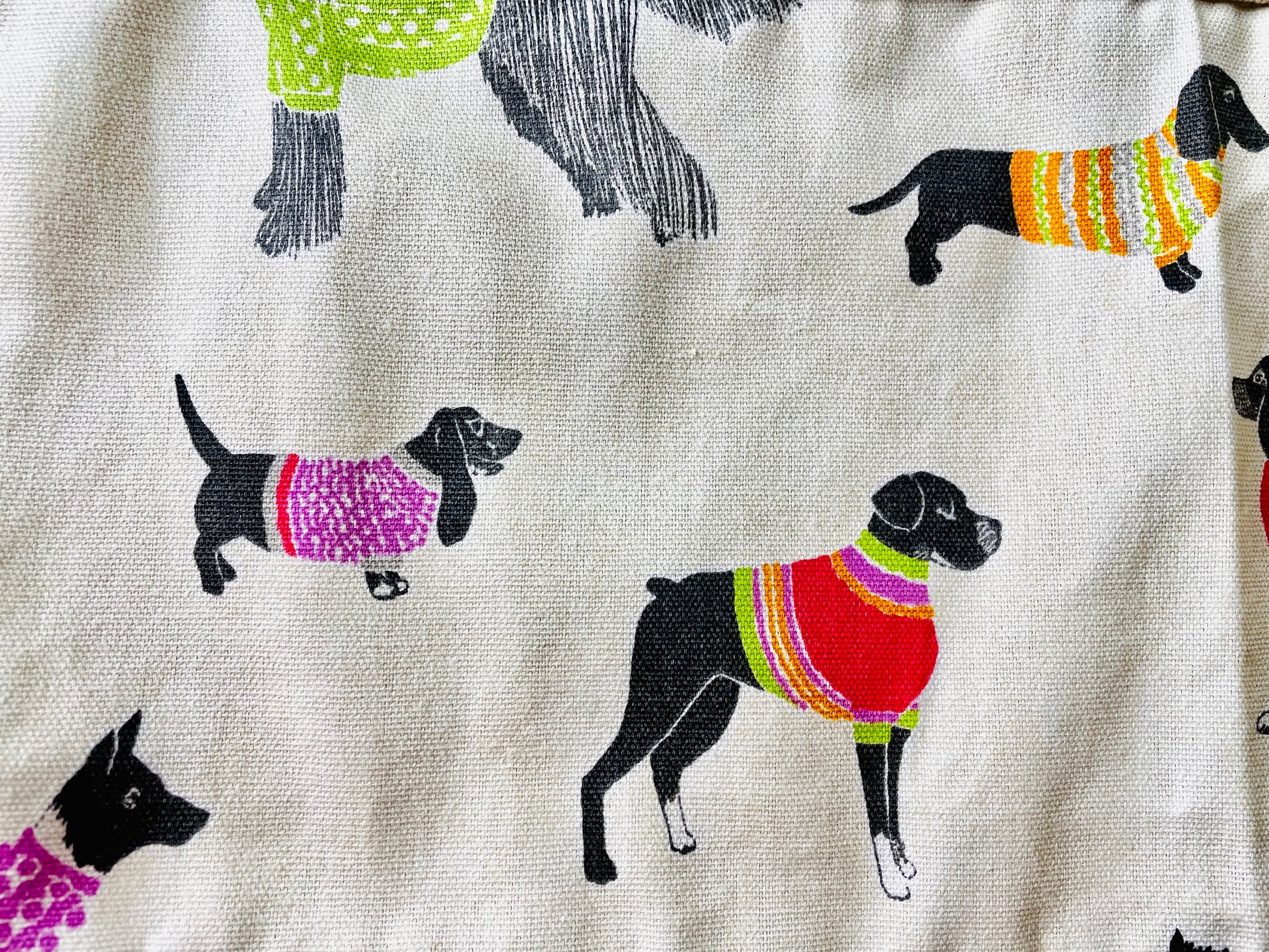 Two Medium Sized Ladies Pixie Apron daschund coon dog hound schnauzer sweaters fabric swatch number 2