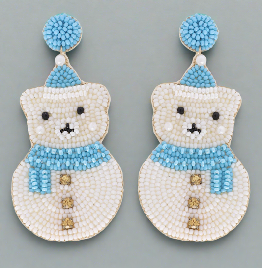 Polar Bear Snowman Beaded Earrings