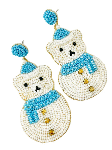 Polar Bear Snowman Beaded Earrings