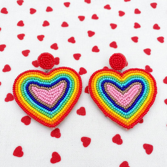Amanda Bright Designs Rainbow Heart Shaped Seed Bead Earrings