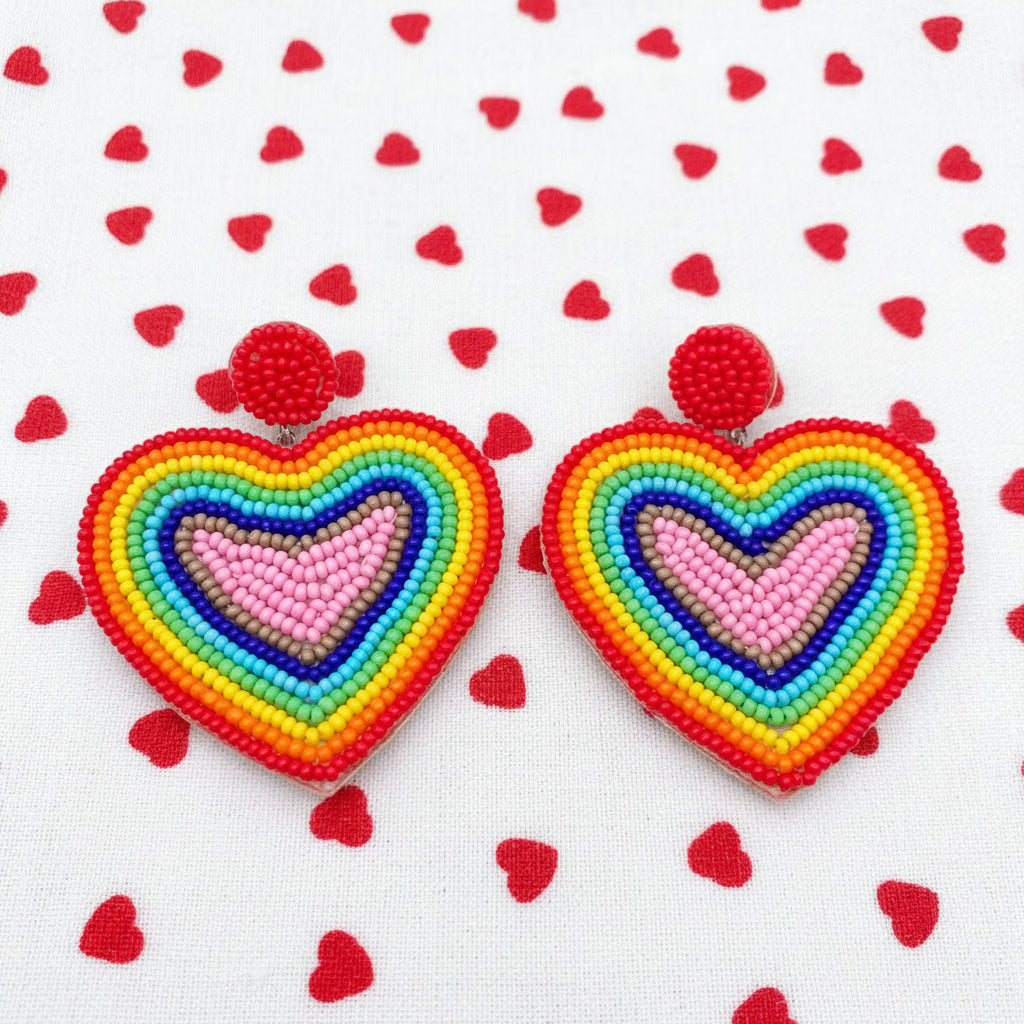Amanda Bright Designs Rainbow Heart Shaped Seed Bead Earrings