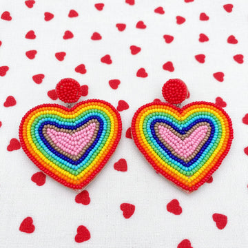 Amanda Bright Designs Rainbow Heart Shaped Seed Bead Earrings