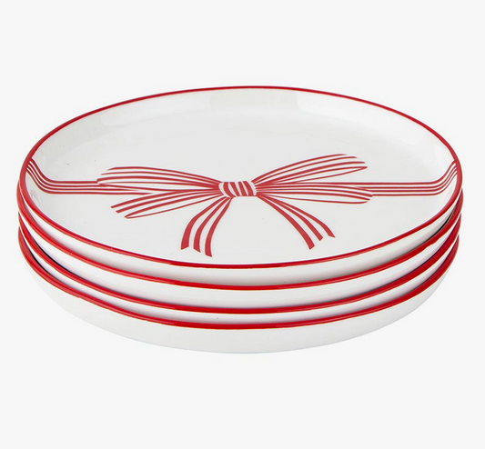 Holiday Love Red Bow Appetizer Plates, set of 4