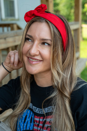 Amanda Bright Designs The Original Tie Headband Red Cotton Fabric Holiday Christmas Summer Fall Winter