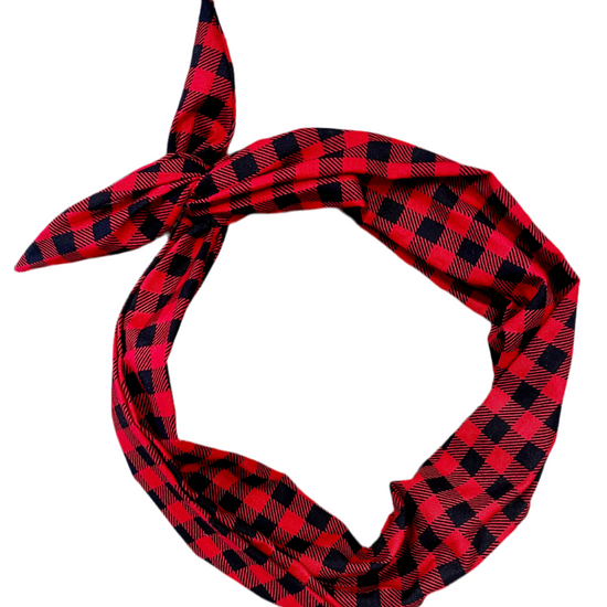 Amanda Bright Designs Original Tie Red and Black Buffalo Plaid Headband Christmas