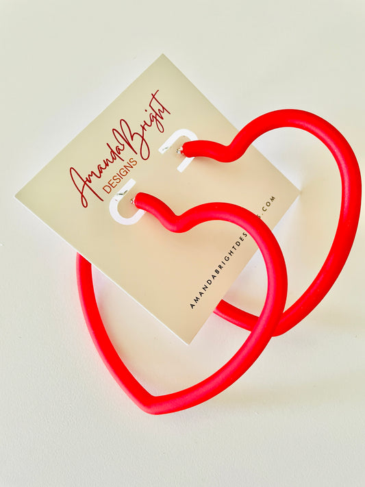 Amanda bright designs red heart hoop earrings