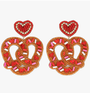 Heart Pretzel Beaded Earrings