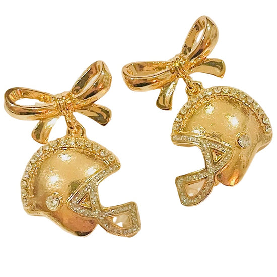Amanda Bright Designs Rhinestone Studded Football Helmet and Bow Earrings