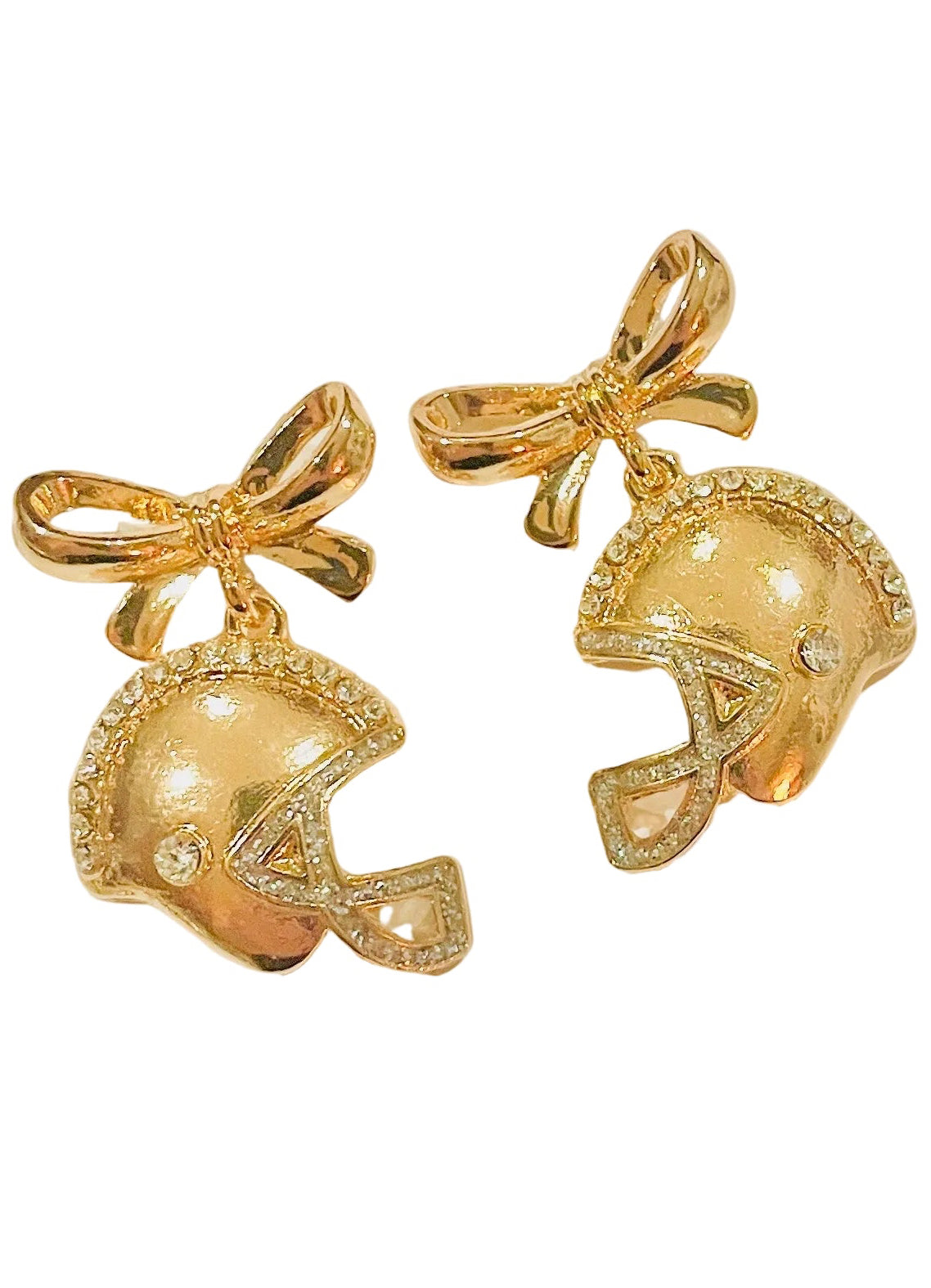 Amanda Bright Designs Rhinestone Studded Football Helmet and Bow Earrings