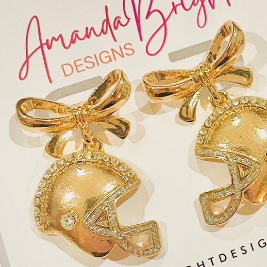Amanda Bright Designs Rhinestone Studded Football Helmet and Bow Earrings