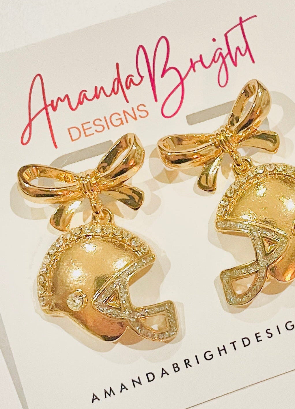 Amanda Bright Designs Rhinestone Studded Football Helmet and Bow Earrings