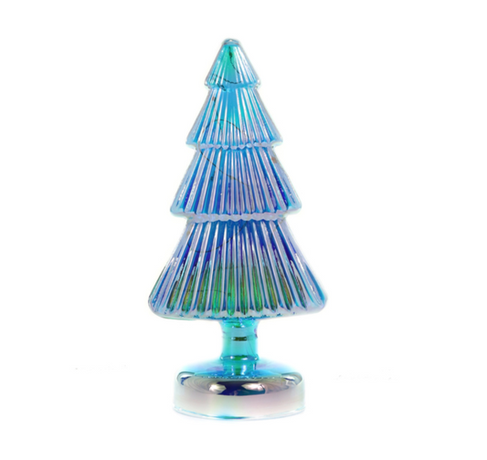 Iridescent Lighted Blue Glass Tree