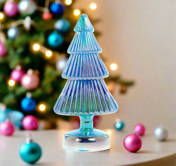 Iridescent Lighted Blue Glass Tree