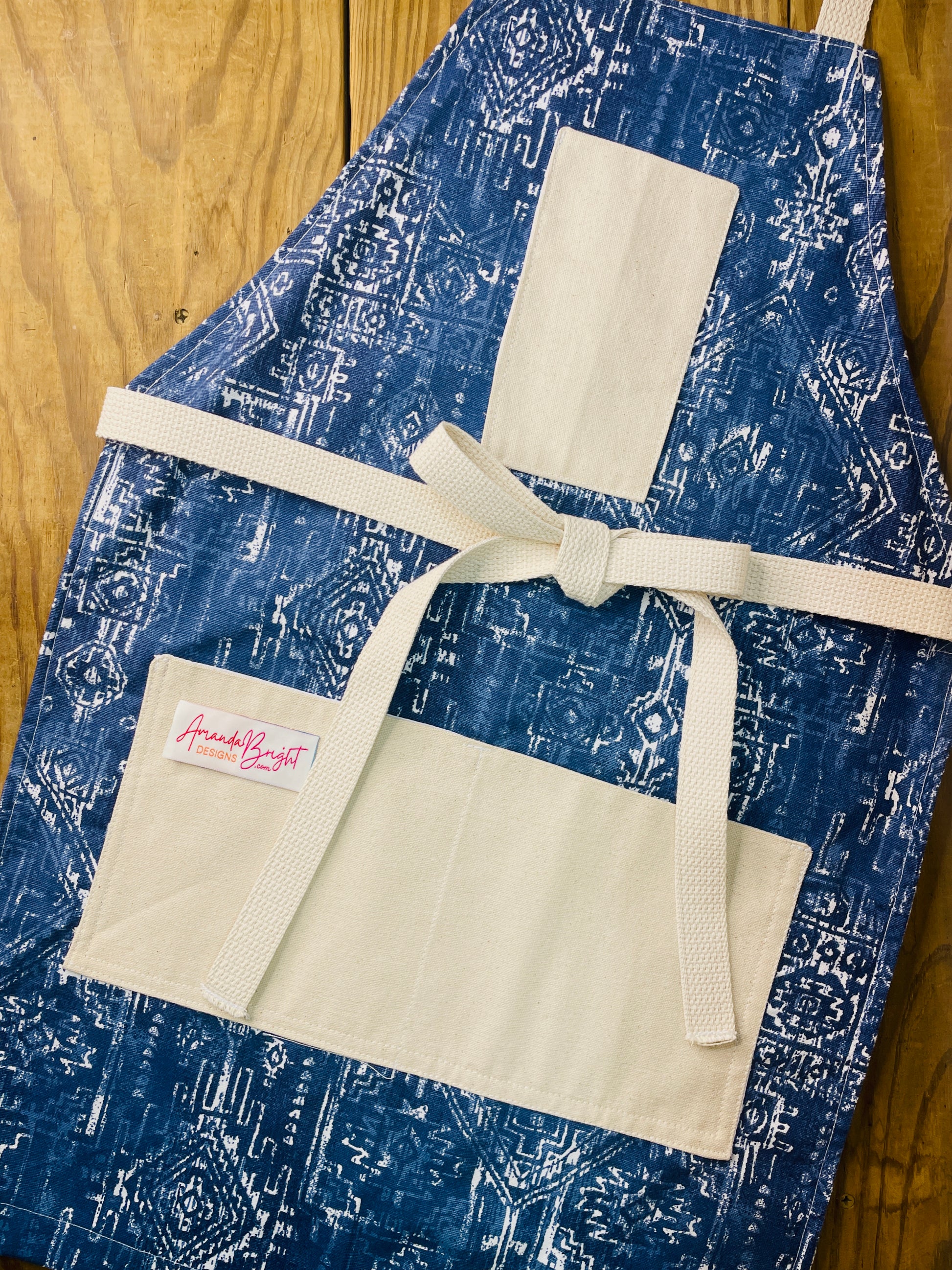 Amanda Bright Designs Sierra Apron southwest batik print blue denim western