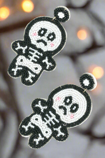 Skeleton Halloween Beaded Dangle Earrings