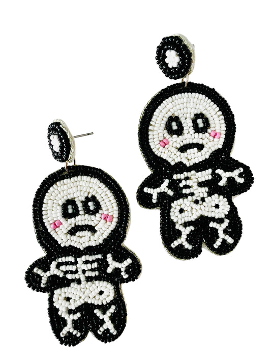 Skeleton Halloween Beaded Dangle Earrings