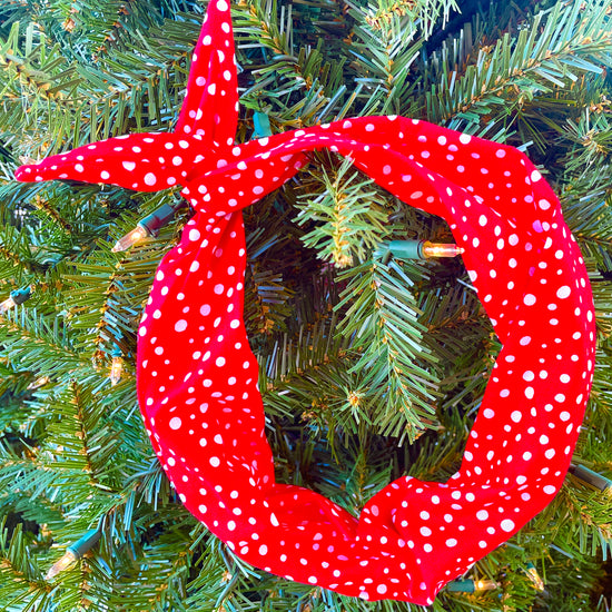 Amanda Bright Designs Snowfall original tie headband red and white polkadot