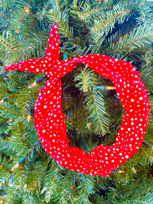 Amanda Bright Designs Snowfall original tie headband red and white polkadot