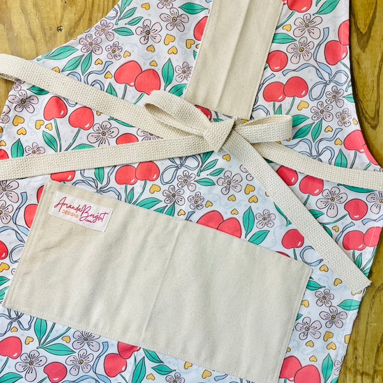 Amanda Bright Designs Summer Bows and Cherries Floral Hearts Apron Couture 100% USA made cotton
