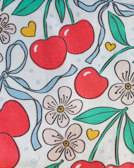 Amanda Bright Designs Summer Bows and Cherries Floral Heart Apron Couture 100% USA made cotton