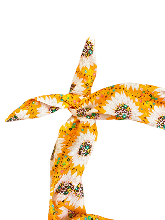 Amanda Bright Designs yellow and white orange sunflower print headband