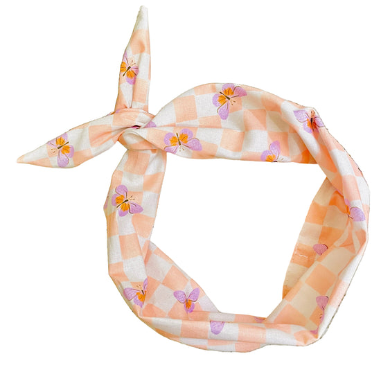 Amanda Bright Designs butterfly sherbert orange and white checkered headband