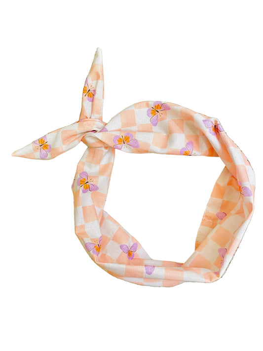 Amanda Bright Designs butterfly sherbert orange and white checkered headband