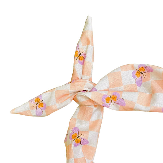 Amanda Bright Designs Butterfly check, lilac, peach and white square checkered headband