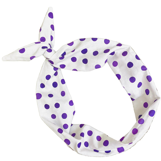 Amanda Bright Designs purple and white polkadot cotton headband