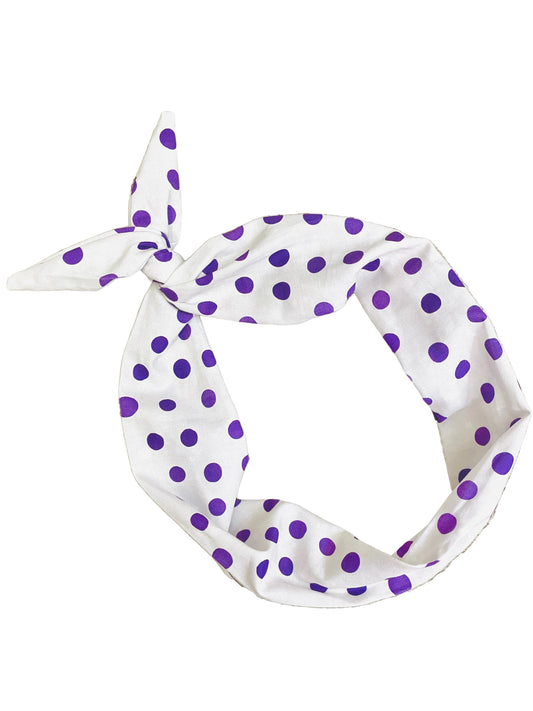 Amanda Bright Designs purple and white polkadot cotton headband