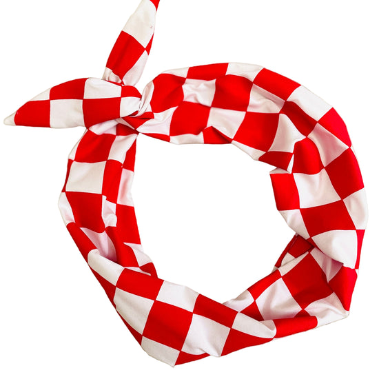 Red and white checkered racing headband Amanda Bright Designs