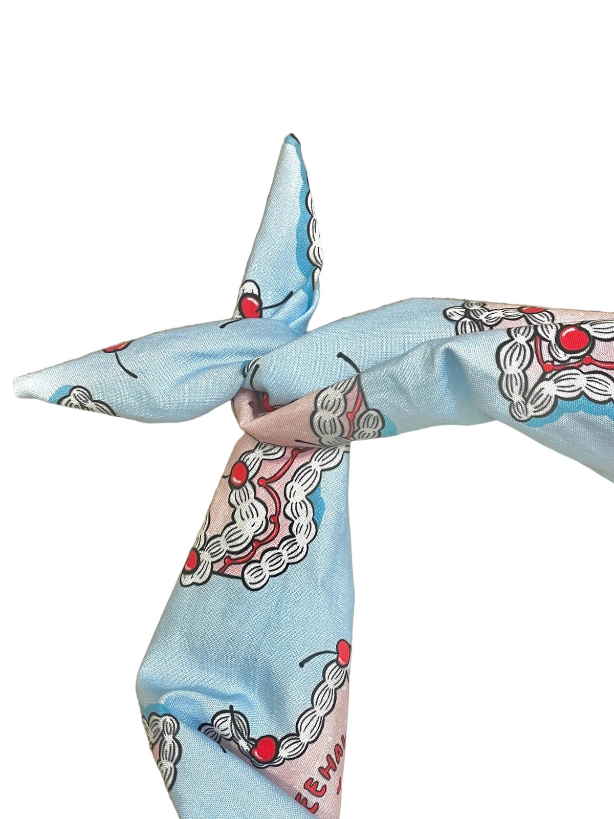 Amanda Bright Designs pink and blue cake themed headband with state of Texas and cherries on top