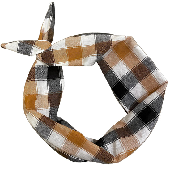 Amanda Bright Designs Tobacco Plaid Brown Black and White Plaid Original Tie Headband
