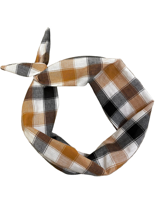 Amanda Bright Designs Tobacco Plaid Brown Black and White Plaid Original Tie Headband