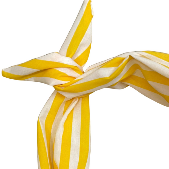 A yellow and white striped fabric headband amanda bright designs handcrafted accessory