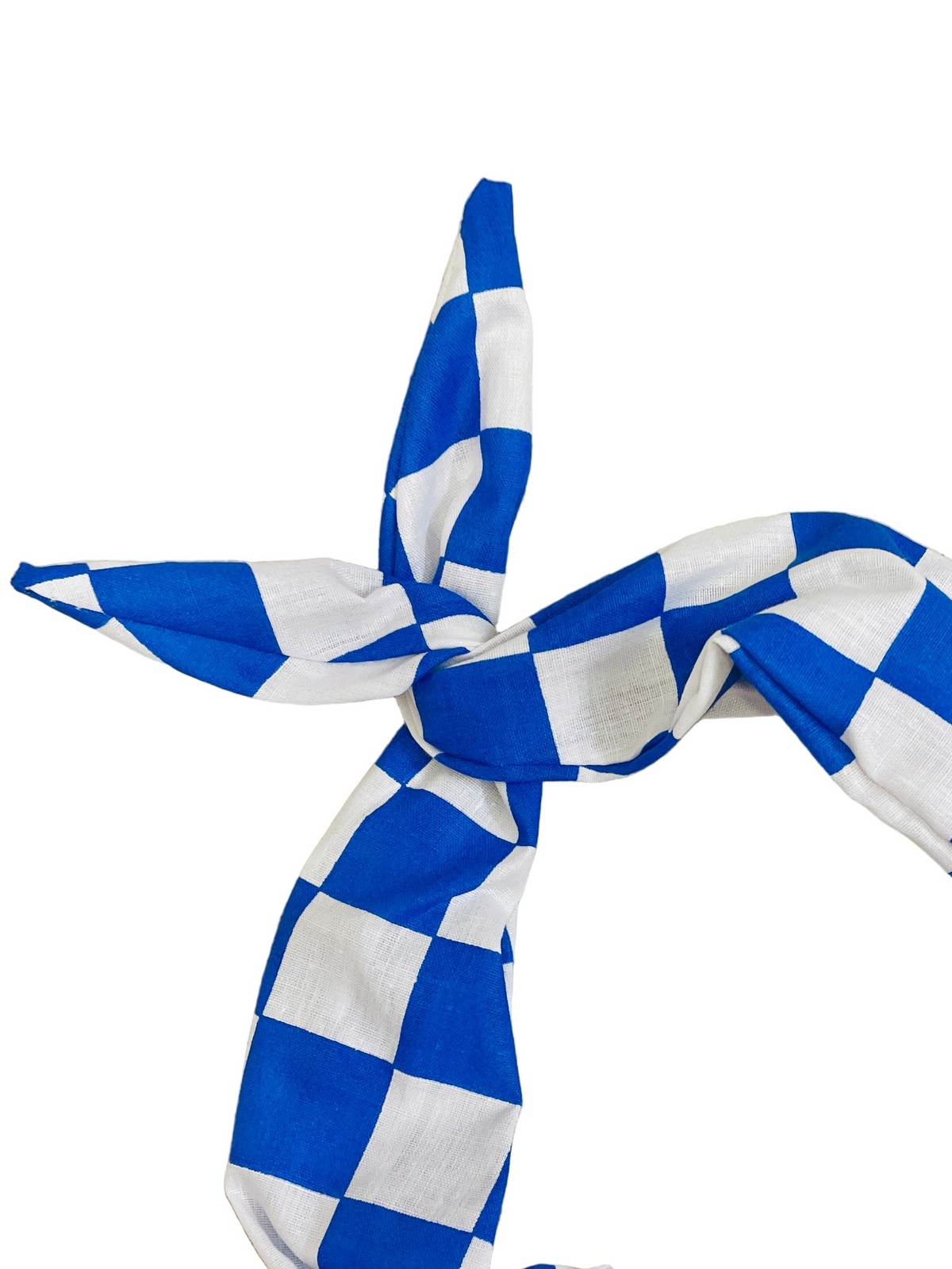 Amanda Bright designs cobalt blue and white checkered tie headband