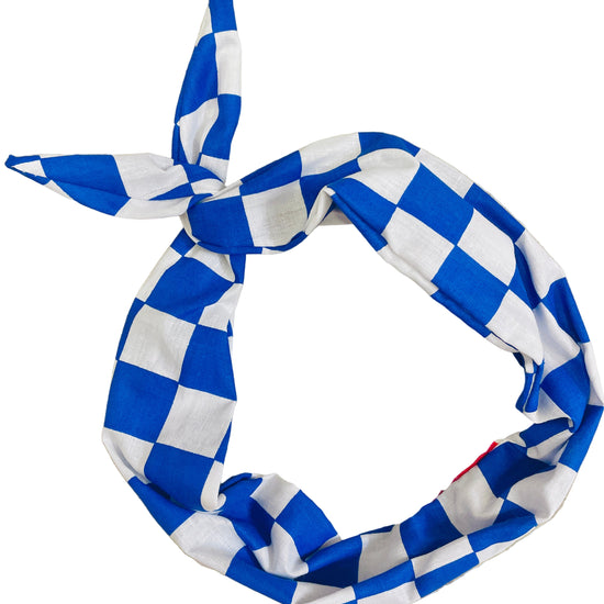 Cobalt Blue and white checkered racing headband Amanda Bright Designs