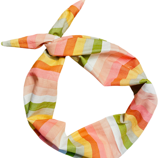 Amanda Bright Designs 1970s 1960s colorful tie headband in muted colors