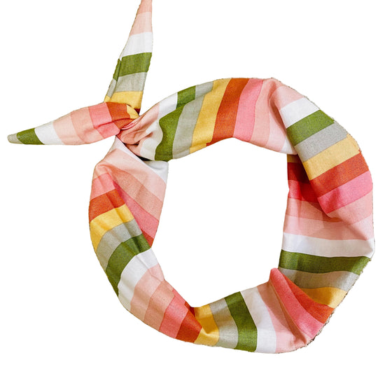 Amanda Bright Designs colorful Bright striped headband, green gold cinnamon amber retro style 1960s