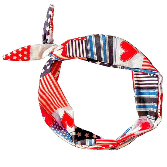 Amanda Bright Designs American Heart patriotic USA flag red white blue patchwork headband