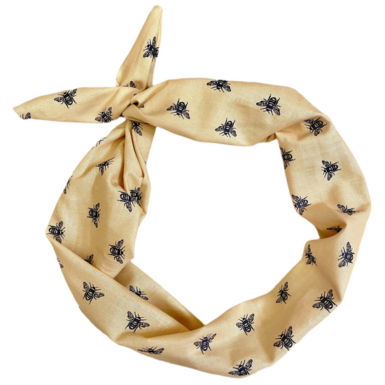 Amanda Bright Designs Bee Headband tan with navy blue print