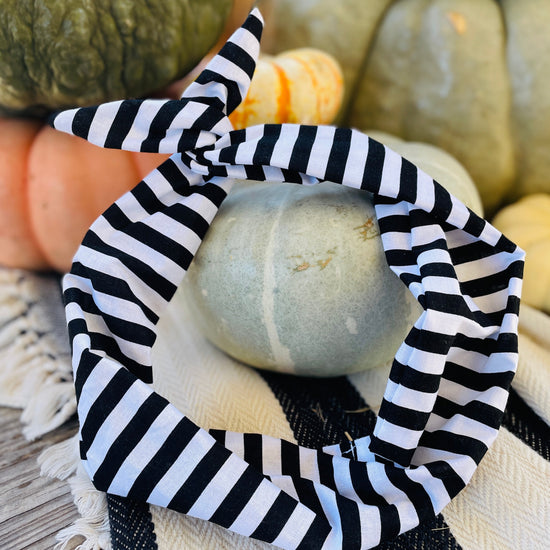 Amanda Bright Designs black and white striped headband beetlejuice halloween style