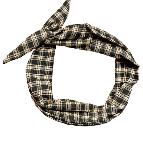 Amanda Bright Designs tie headband Black and Tan Homespun Plaid