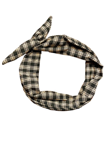 Amanda Bright Designs tie headband Black and Tan Homespun Plaid