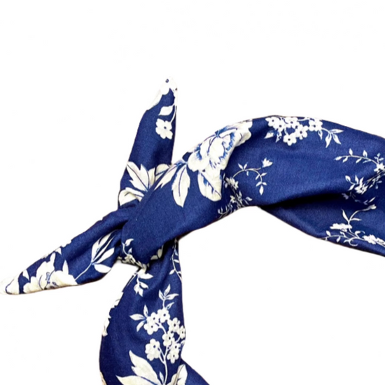 Amanda Bright Designs blue and white floral moldable tie headband