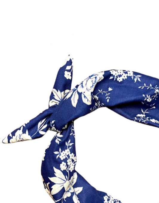 Amanda Bright Designs blue and white floral moldable tie headband